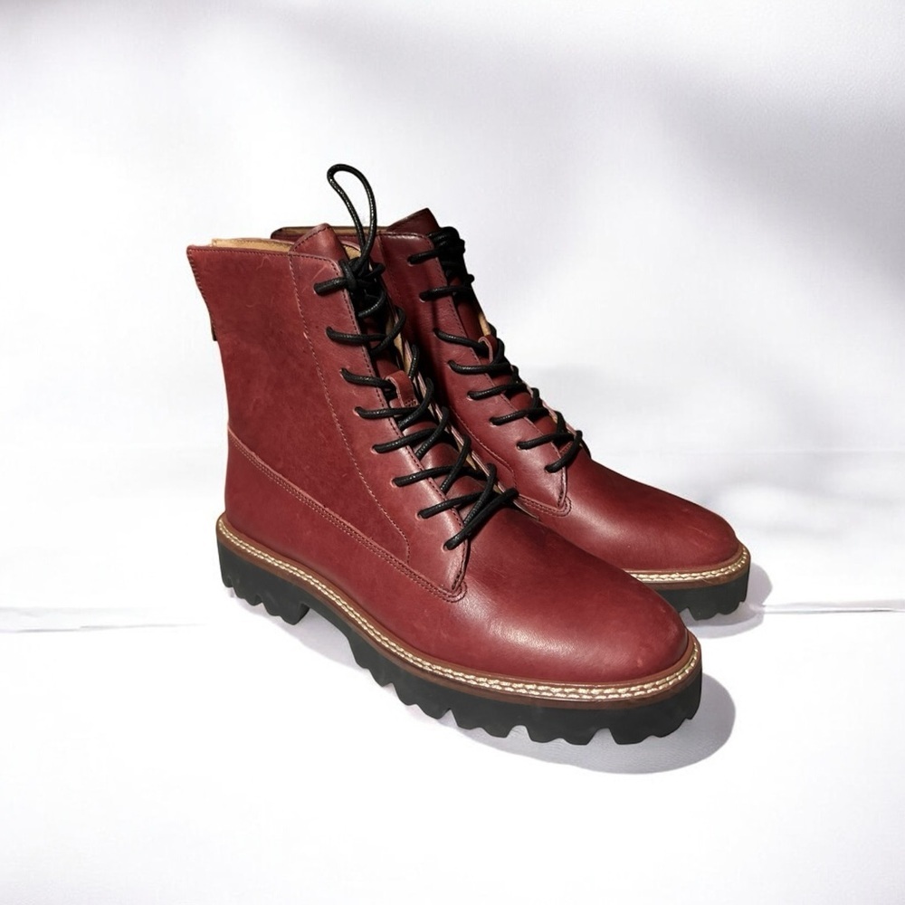 🌻NEW Madewell Citywalk Rusted Burgundy Leather Lugsole Lace-Up Boot Size 7.5